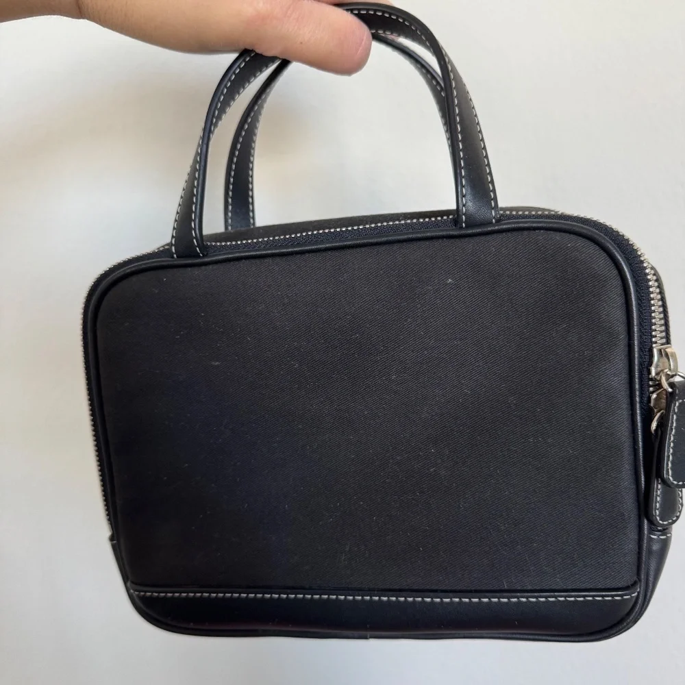 Coach Double Zipper Cosmetic Canvas and Leather Black Bag Purse